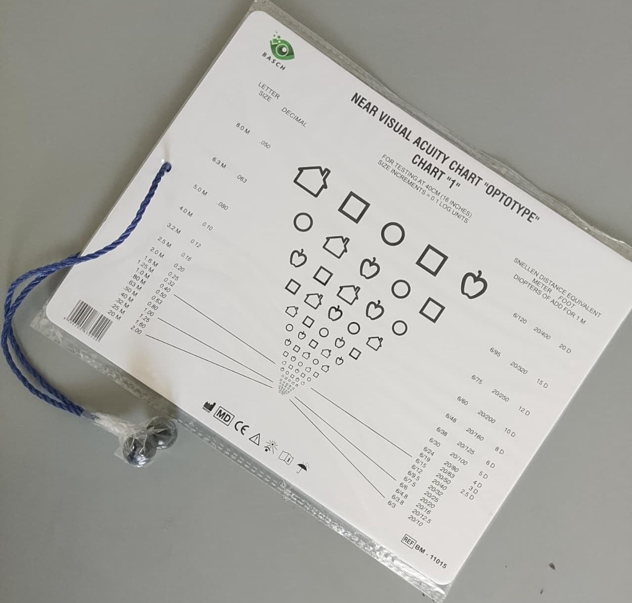 Near Vision Chart with Symbols & Numbers with 16Inch Cord