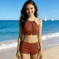 thumbnail image 4 of mgoYE Girl Swimsuits 12-14 Teen Girls Swimsuits Two Piece Sporty Bikini Sets Color Contrast Trim Adjustable Straps Swimsuit with Chest Pad(Brown,15-16 Years), 4 of 9