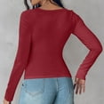 thumbnail image 4 of Ltctricy T Shirts for Women Long Sleeve Square Neck Solid Color Ribbed Slim Tunic Tops with Built in Bra Soft Casual Tees(Red,X-Large), 4 of 7