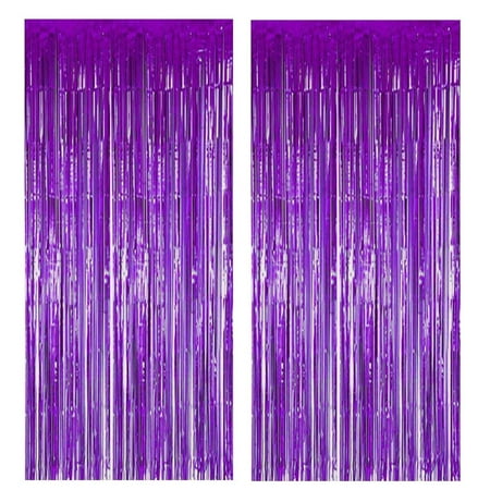 Image of Muhome Purple Foil Fringe Curtain 2PCS 3.28FT x 8.2FT Metallic Tinsel Door Curtains Photo Booth Backdrop for Wedding Birthday Bridal Shower Baby Shower Bachelorette Christmas Party Decorations