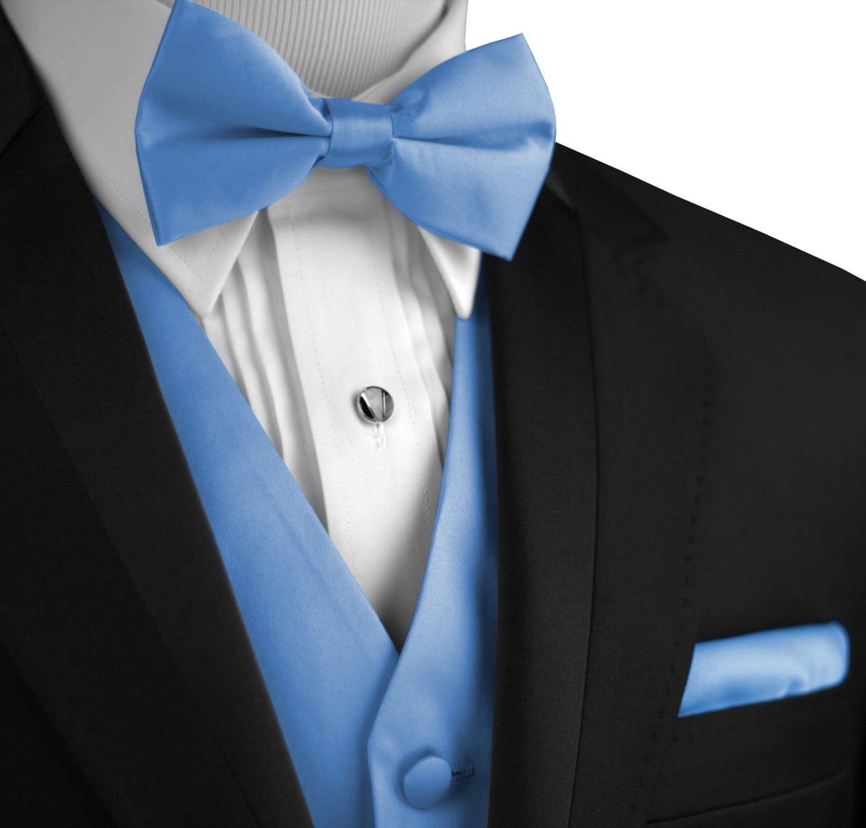 Mens Tuxedo Vest Italian Design Bow-Tie /& Hankie Set in Cornflower