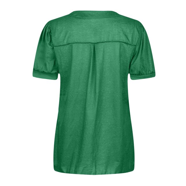 Pompotops T-Shirt Décontracté Mode Col en V Couleur Unie Manches Courtes Ample pour Femmes