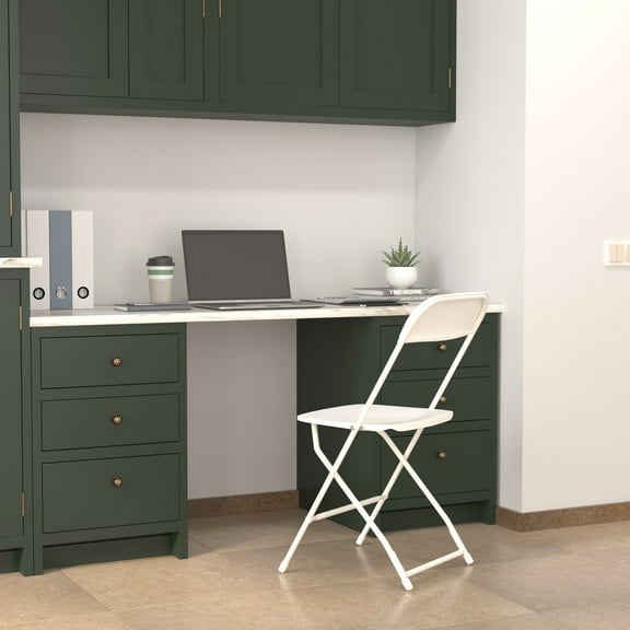 Emma Oliver Folding Chair - White Plastic – 6 Pack 650LB Weight Capacity - Event Chair