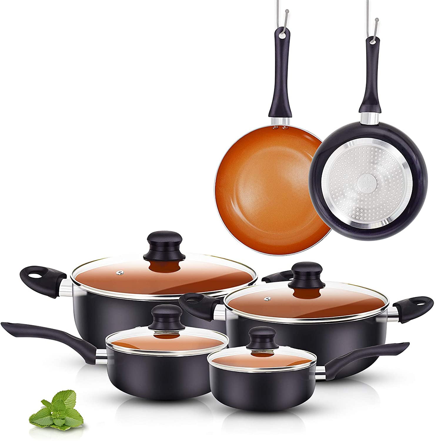 Cookware Set for Gas 7in Milk Pot with Lid 8/11in Fry Pans 1 Year Warranty KI Pots and Pans Set Ceramic Non-Stick Free Gift 1 Pancake Turner