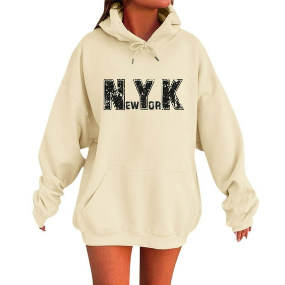 Bibifish Hoodies For Women Preppy New York City Letter Print Fall Oversized Hoodies Casual Long Sleeve Pockets Pullover Tops