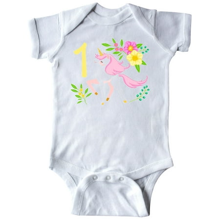 

Inktastic First Birthday Pink Unicorn with Flowers Gift Baby Boy or Baby Girl Bodysuit