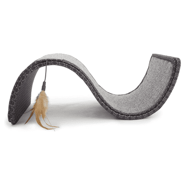 SmartyKat Scratch Scroll Sisal & Carpet Curled Cat Scratcher for Indoor Cats & Kittens, Features Feather Toy for Play, Looped Carpet Material, Gray