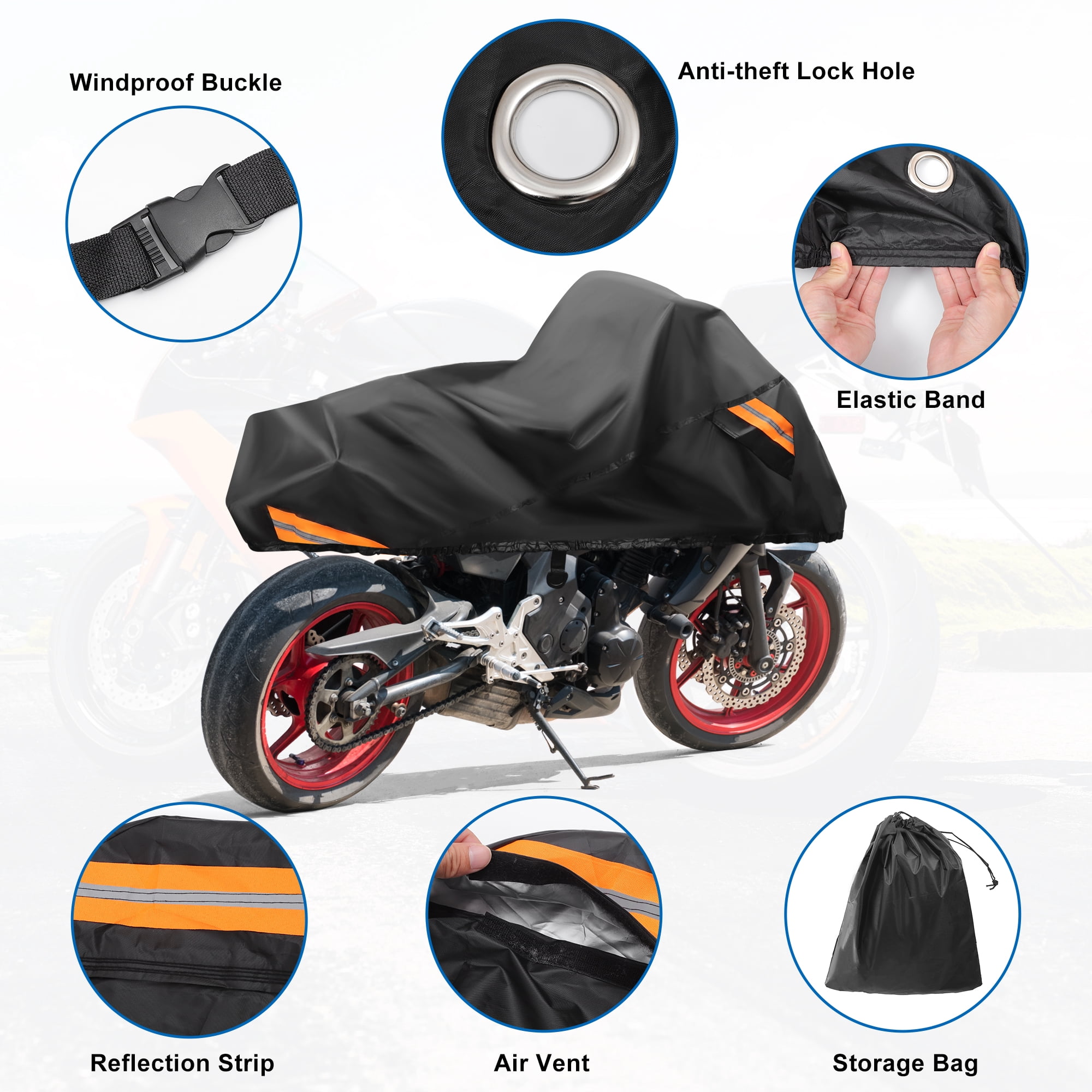Unique Bargains 96.46" Length Black Motorcycle Half Cover Outdoor Waterproof Rain Dust Protector