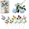 thumbnail image 2 of Artificial 3-Head Rose Flower, Oimcto Realistic Rose Silk Rose Head Flower for Diy Bouquets, Centerpieces and Vase Fillers, Wedding Arrangements, Hotel and Home Decor Decoration, Blue, 2 of 9