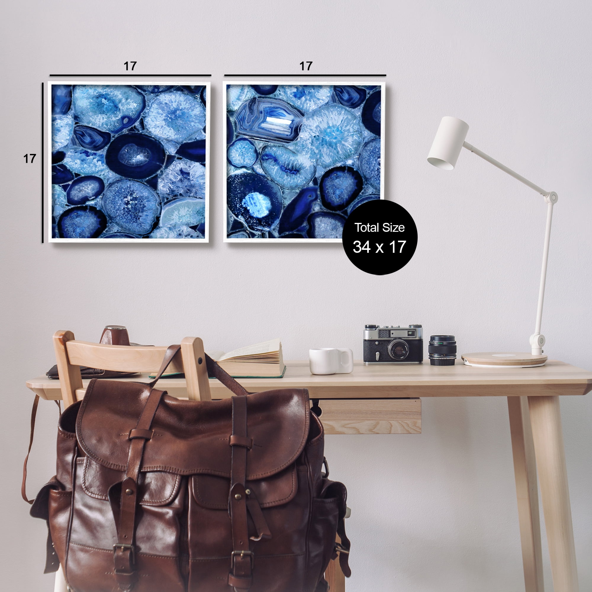 Stupell Contemporary Blue Agate Geodes Abstract Photography White Framed Art Print Wall Art, Set of 2