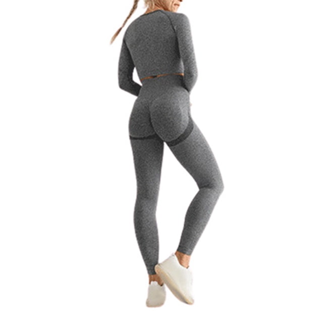 Gibobby Trajes de entrenamiento Conjunto de traje de Yoga para mujer, Top deportivo de manga larga sin costuras, cintura alta y levantamiento de cadera, pantalones ajustados d(Gris, S)