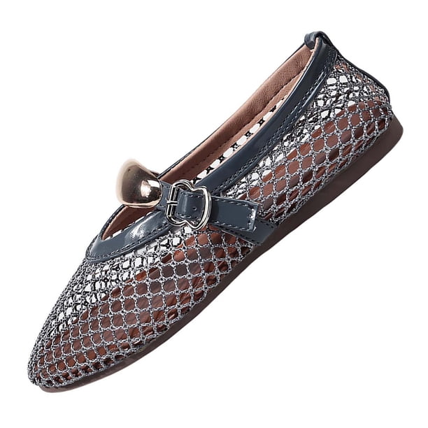 Zapatos de Mujer Casual Dressy con Hebilla de Metal Y Red de Pescado Superior, Zapatos Planos Transpirables para Primavera Verano, Pisos de Mujer Dressy