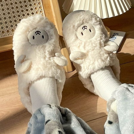 

CoCopeaunt Cartoon Cute Lamb Design Cotton Slippers Autumn Winter Indoor Home Couple Slippers Warm Faux Fur Slippers Girl Cotton Shoes