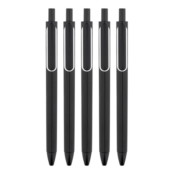 5 Pack Retractable Gel Pens, Black Barrel, Medium Point (0.5mm), Black Gel Ink Pens for Home, Office, Journaling, Writing, Note-Taking, Teacher Supplies