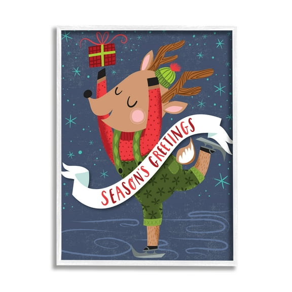 Stupell Industries Season's Greetings Phrase Dancing Reindeer Ice Skater, 24 x 30, Design by Arrolynn Weiderhold