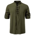 thumbnail image 2 of Dagegui Mens Lace Up Shirts Mock Neck Long Sleeve Ribbed T-Shirts Solid Color Casual Pullover Vintage Holiday Party Tee Tops Army Green M, 2 of 9