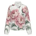 thumbnail image 5 of Jackets for Women Winter Coat Jackets Flannel Stand Collar Jacket(Pink Peonies Floral Artwork,Size:S-4XL), 5 of 7