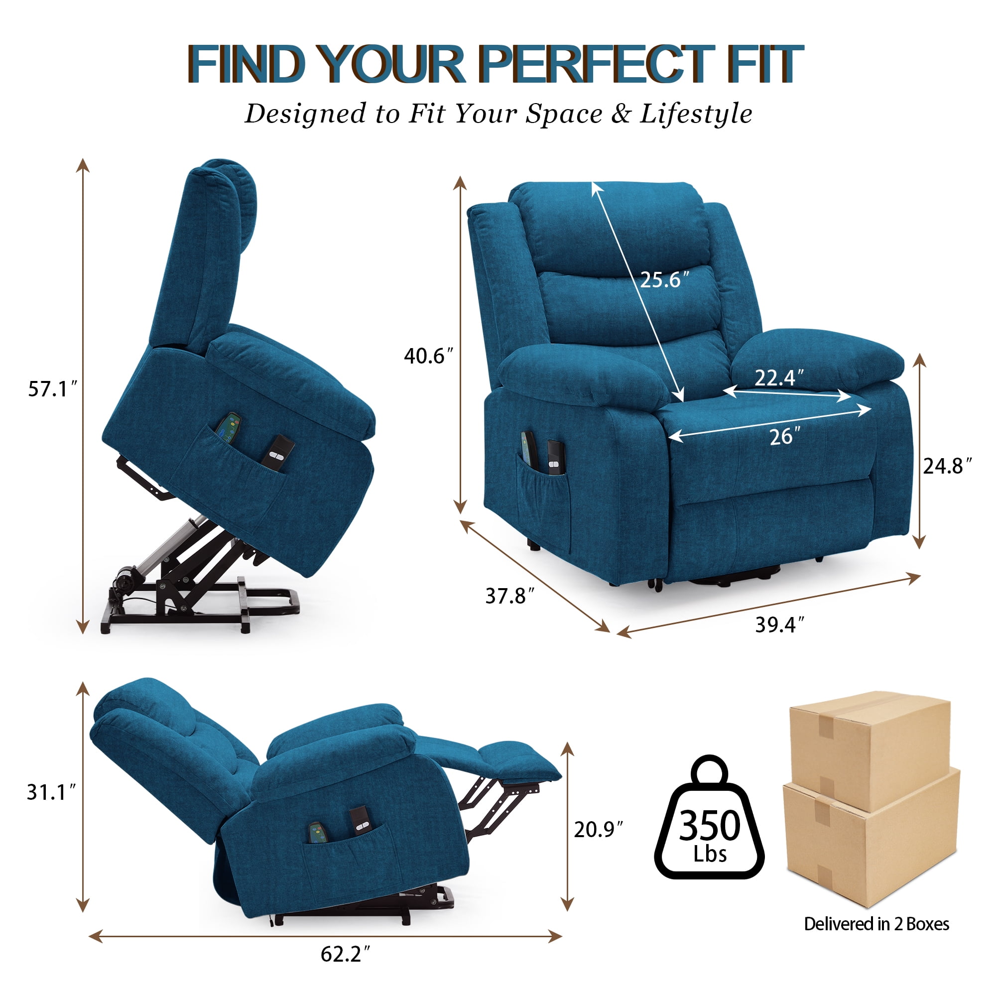 Korser Power Lift Recliner Chair for Elderly with Massage and Heat Oversized for Living Room,Blue