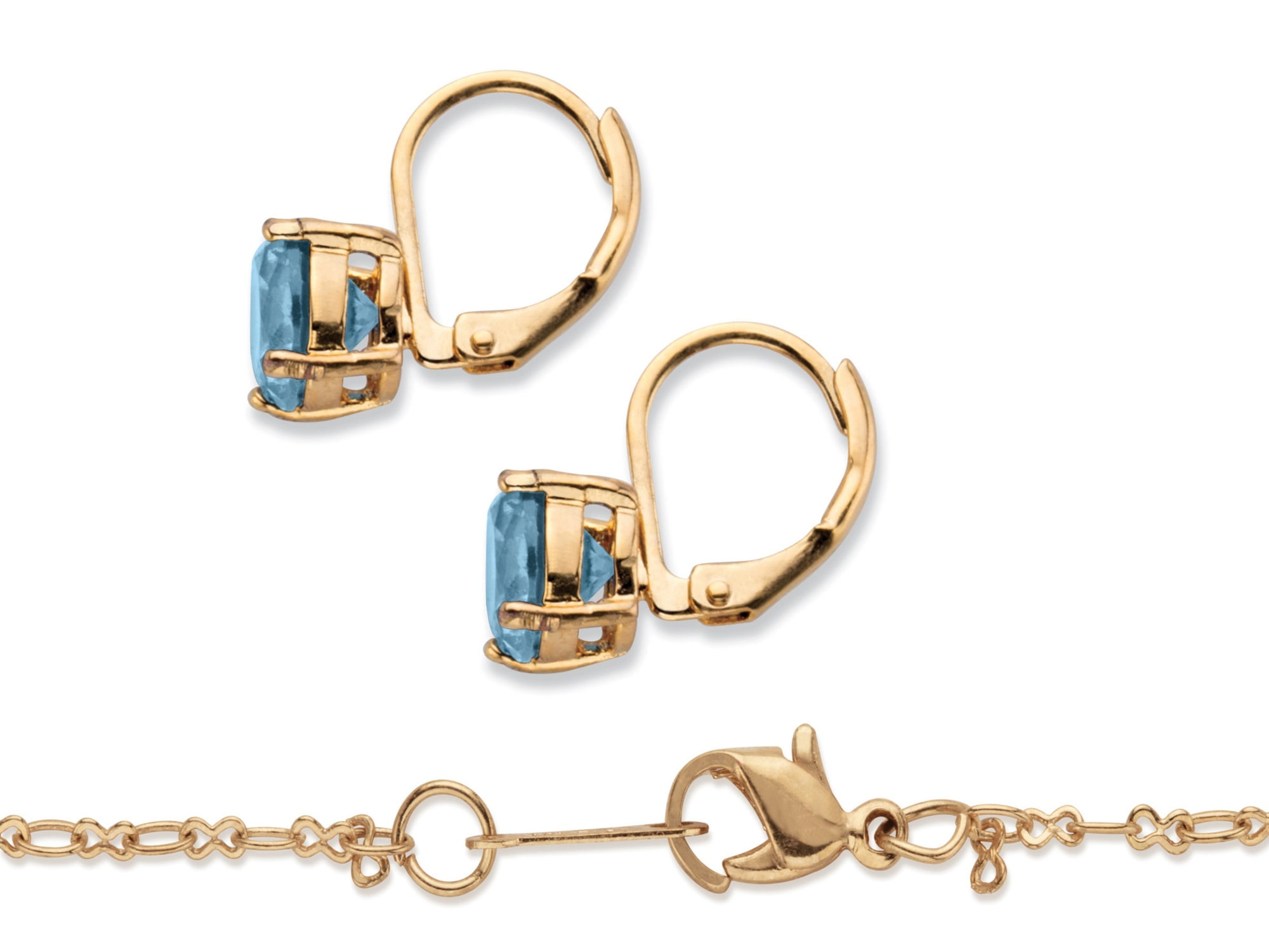 PalmBeach Jewelry Round Simulated Birthstone Earring and Solitaire Pendant Necklace Set in Goldtone 18"