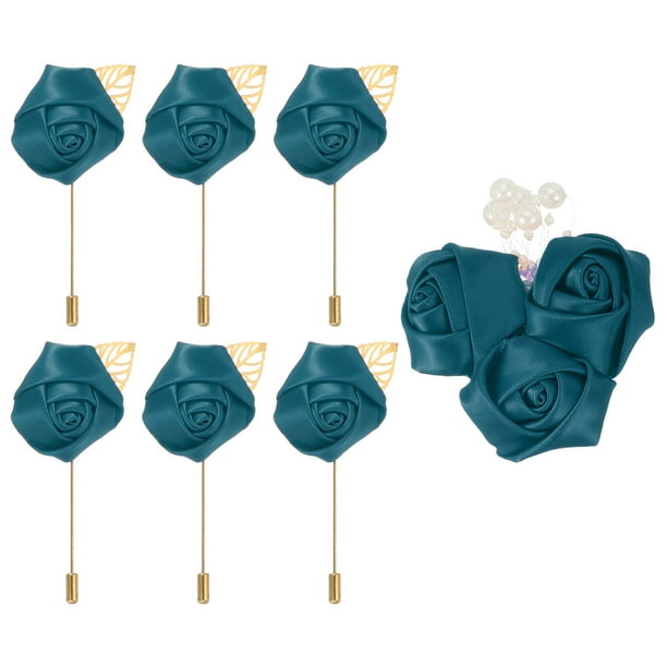 Uxcell 7 Pcs(6pcs Pins + 1 Brooch) Boutonnieres de rosa azul profundo para bodas, ceremonias, aniversarios, bailes de graduación y cenas formales