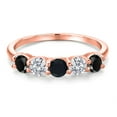 thumbnail image 3 of Gem Stone King 18K Rose Gold Plated Silver Black Onyx and E - F Lab Grown Diamond Wedding-Bands Ring for Women | 1.20 Cttw | Round 4MM | Gemstone December Birthstone | Size 9, 3 of 6