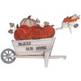 thumbnail image 1 of Wooden Pumpkins On Wheel Barrow Decor Stand (Bless Our Home), 1 of 2