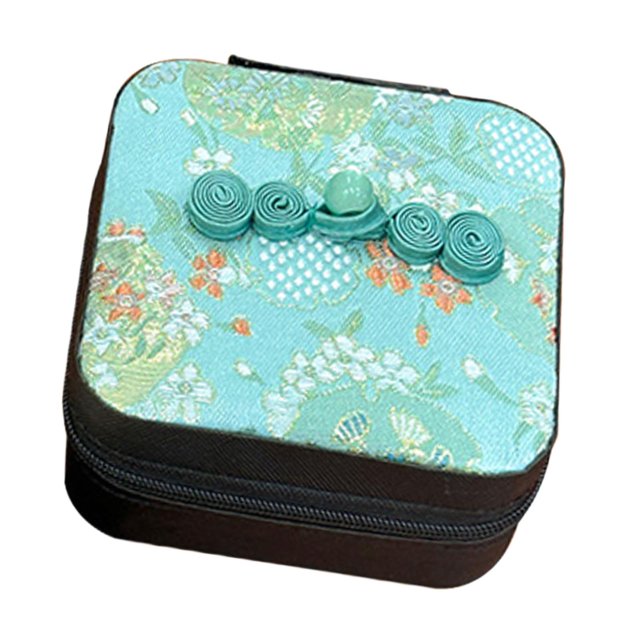 Caja de joyería con bordado Hinese, organizador de collares y pendientes para mujer, caja de almacenamiento de joyería de decoración novedosa para , Azul