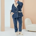 thumbnail image 5 of Homgo Women's Long Sleeve Shirt Pants Set Cute Soft Fuzzy Fleece Pajama Set 2 Piece Pjs Shawl Collar Double Breasted Button Front Winter Warm Baggy Oversized Fluffy Plush Lounge Set Navy Large, 5 of 5