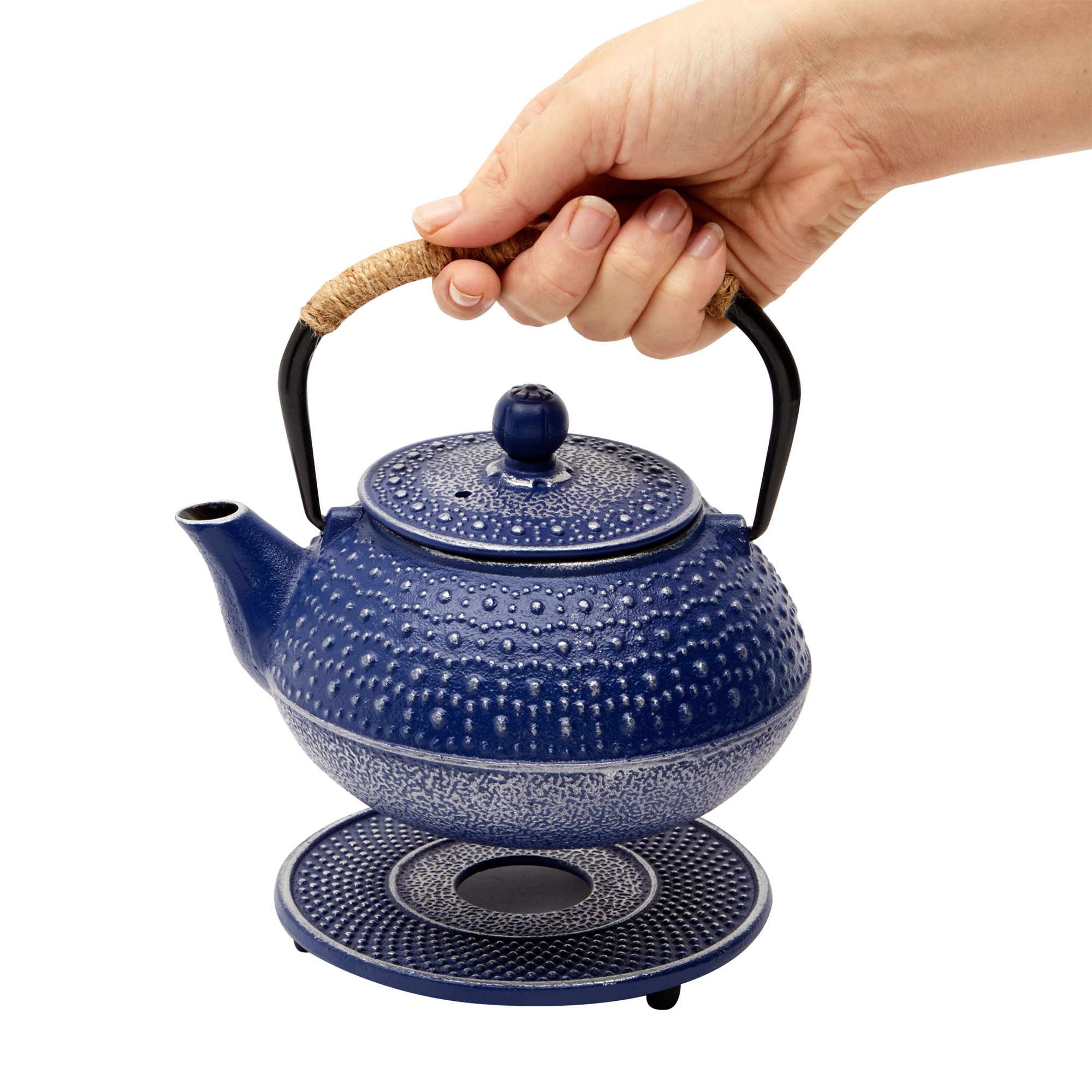 Cast Iron Teapot with Infuser - Japanese Tea Kettle, Loose Leaf Tetsubin with Handle and Trivet (Blue, 3 Pcs, holds 27 oz, 800 ml) - image 4 of 10