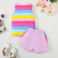 thumbnail image 3 of Kucnuzki 3T Toddler Girl Summer Outfits Shorts Sets 4T Sleeveless Colorful Pinestripe Casuak Vest Top Elastic Shorts 2PCS Set Purple, 3 of 8