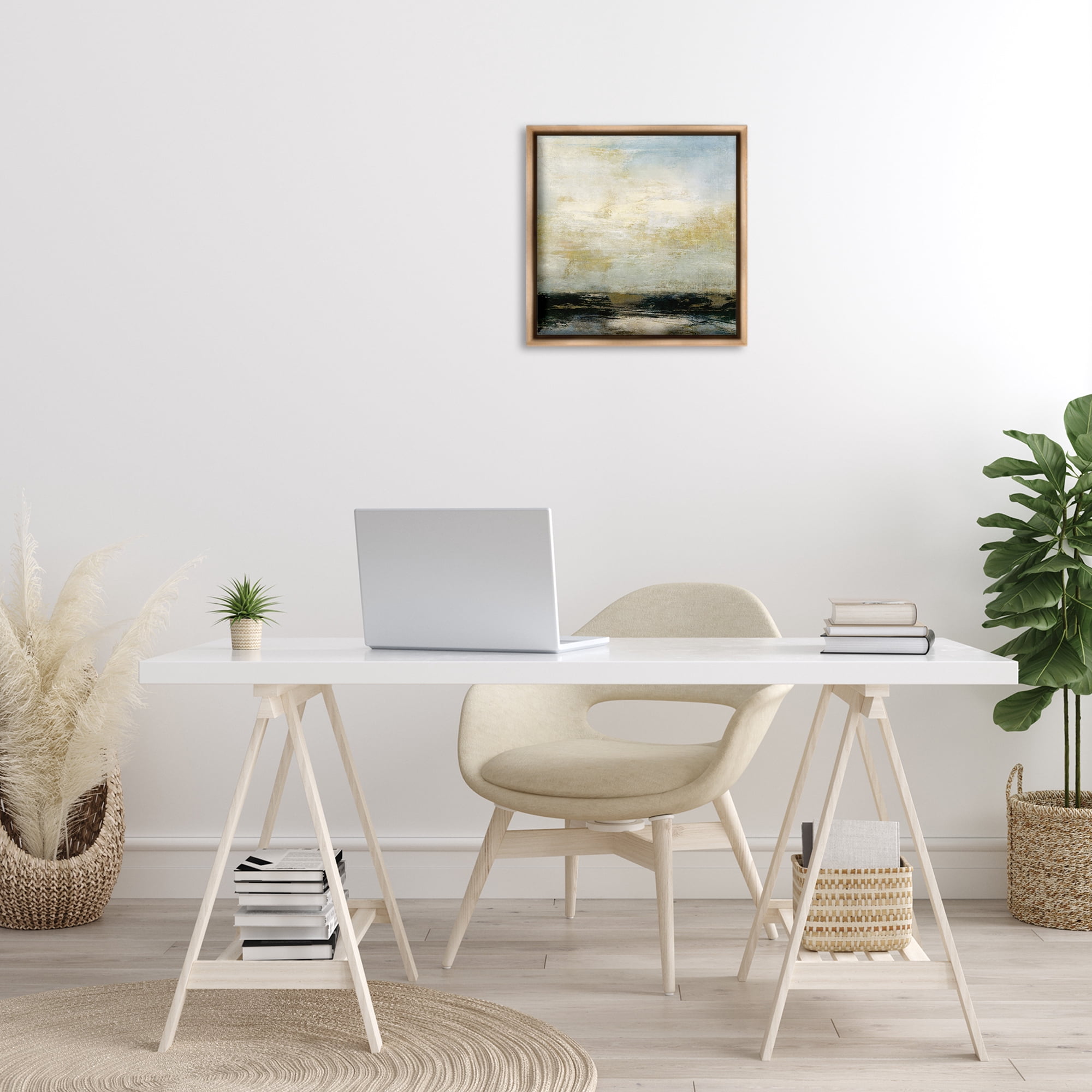 Stupell Industries Abstract Paint Streak Landscape Landscape Painting Brown Floater Framed Canvas Art Print Wall Art, 18 x 18