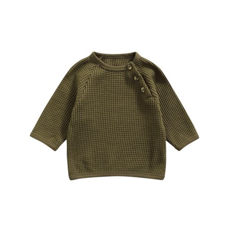 

Sunisery Toddler Infant Kids Baby Boys Girls Pullover Solid Color Round Neck Long Sleeve Tops with Buttons Green 12-18 Months