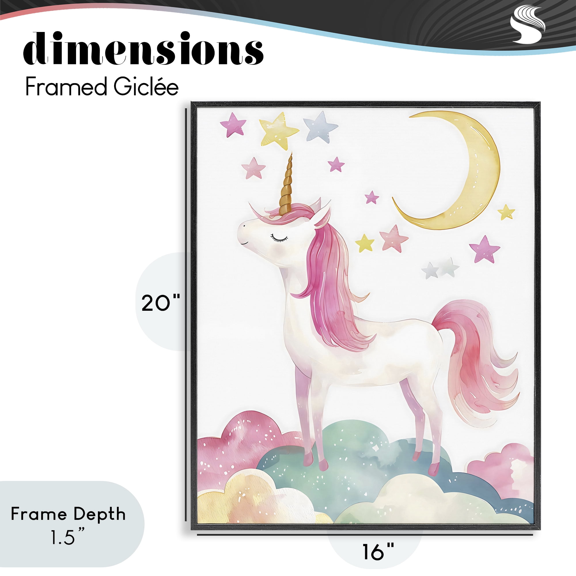Stupell Industries Unicorn Standing On Clouds Black Framed Giclee Art, design by Creative Studio
