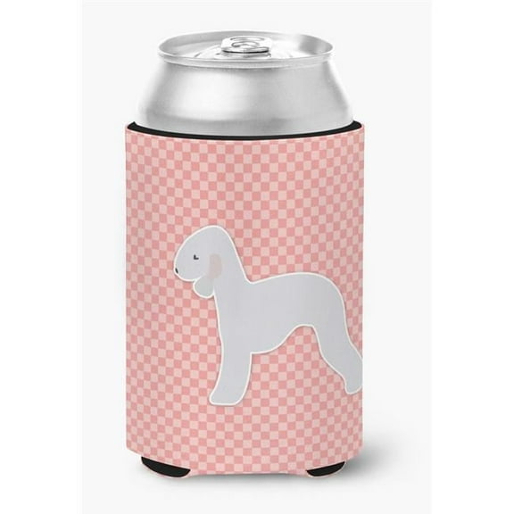 Bedlington Terrier Checkerboard Pink Can or Bottle Hugger