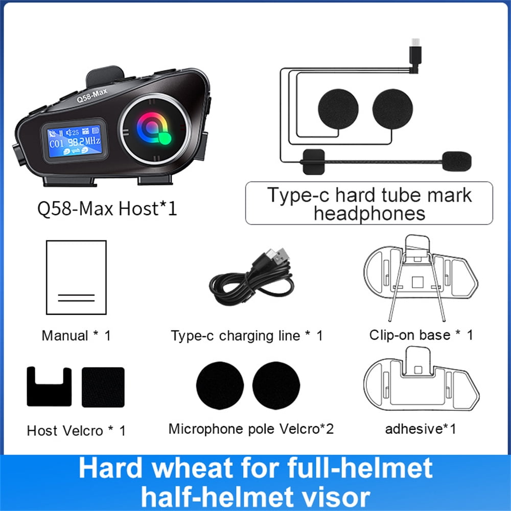 Q58MAX Motorcycle Intercom Helmets Earphone Motos Riders Wireless Bluetooth Headset Interaction-Voice Music Sharing Headsets