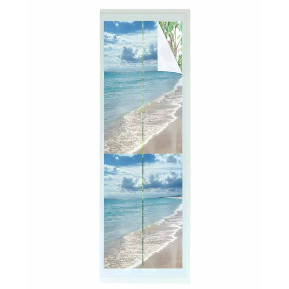Window Privacy Film Beach Ocean Stained Glass Window Film Decorative Sun Block Window Cover Summer Seaside Sea Waves Blue Sky Cloudy Window Clings Static Adhesive Sticker for Bathroom 29.5"x118"