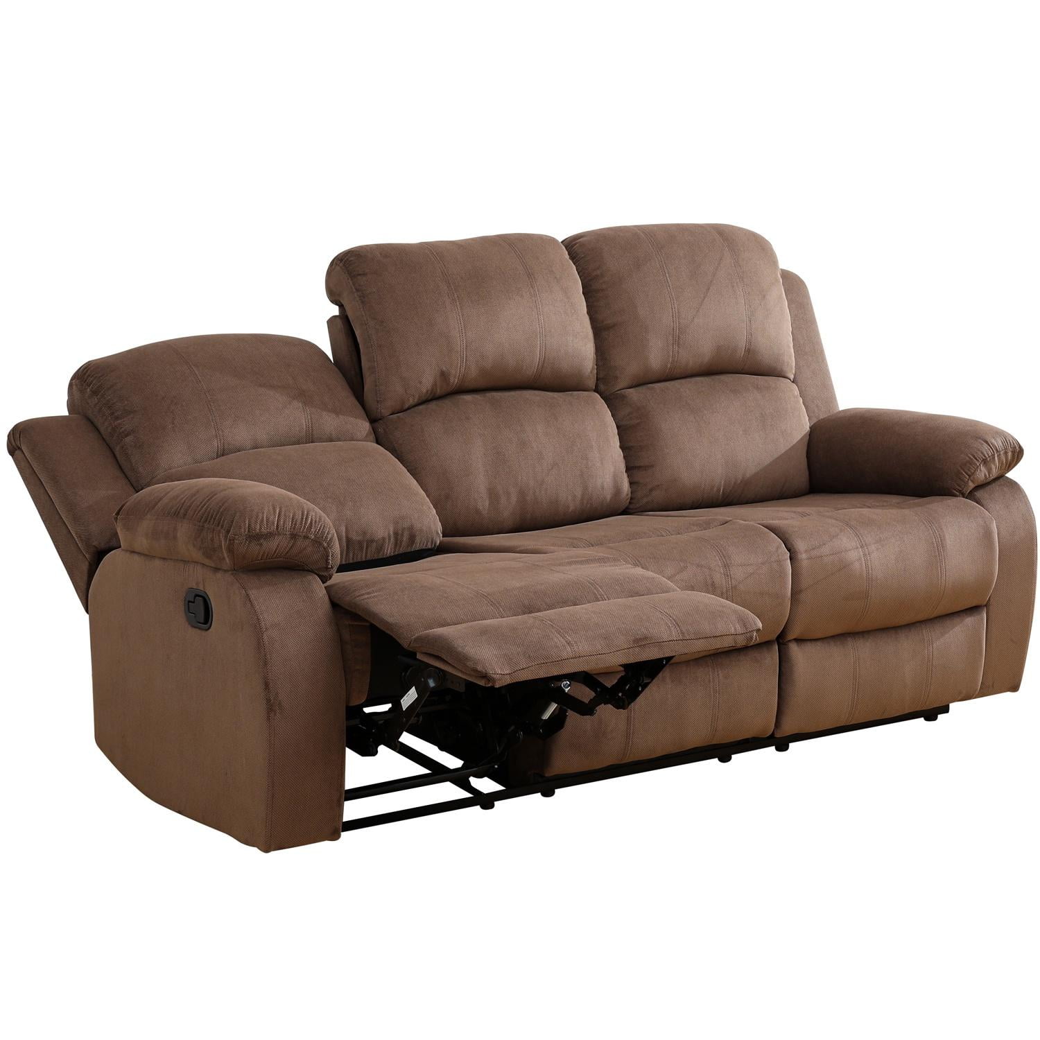 Gewnee Corduroy Upholstered Manual Reclining Sofa with 3 Recliners and Cup Holders,Coffee