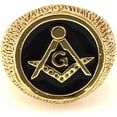 thumbnail image 2 of Hip-Hop Gold Tone Mason Masonic Black Enamel Men's Ring Size 9#2, 2 of 2