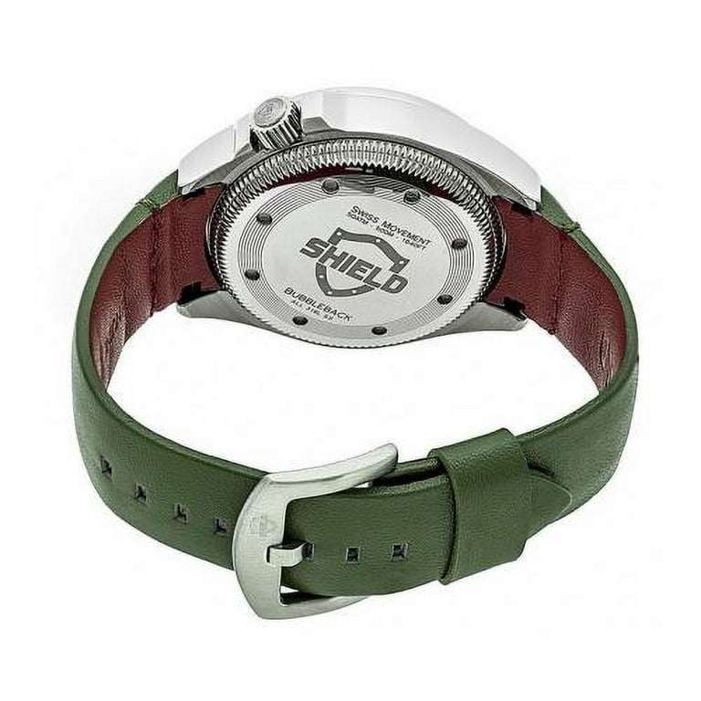 Shield Caruso Leather Band Pro Diver Swiss Watch W Date Silver Black Green