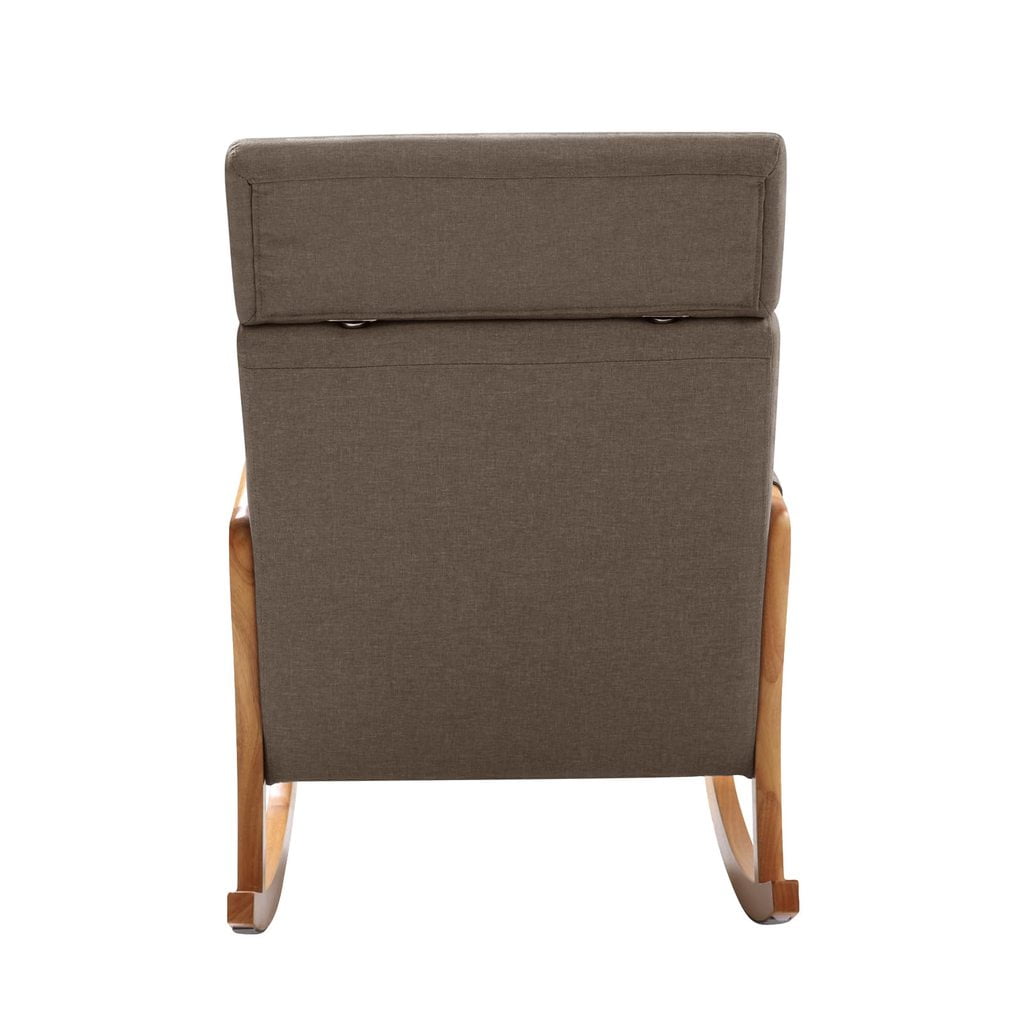 Solid Wood Rocking Chair, Nursery Upholstered Glider Rocker, Rocking Accent Chair with High Backrest, Pillow and Magazine Side Pocket for Living Room Bedroom Study(Set of 2, Brown)