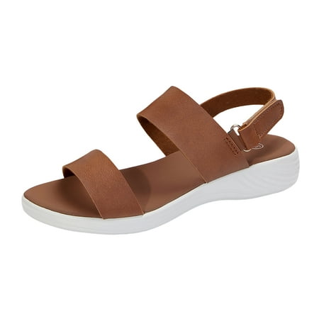 

Mnyotv Summer Shoes Women Foam Sandals for Women Ladies Summer Casual Soft Leather Candy Colour Beach Outwear Slope Heel Big Size Sandals Brown 38