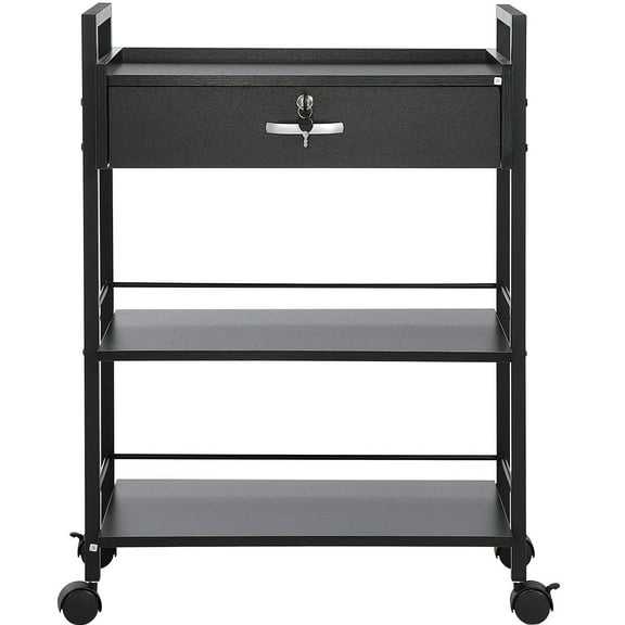 3-Tier Beauty Salon Cart - Lockable Drawer & Wheels - MDF Construction w/Steel Frame - 44LB Capacity - For Stylists & Barbers