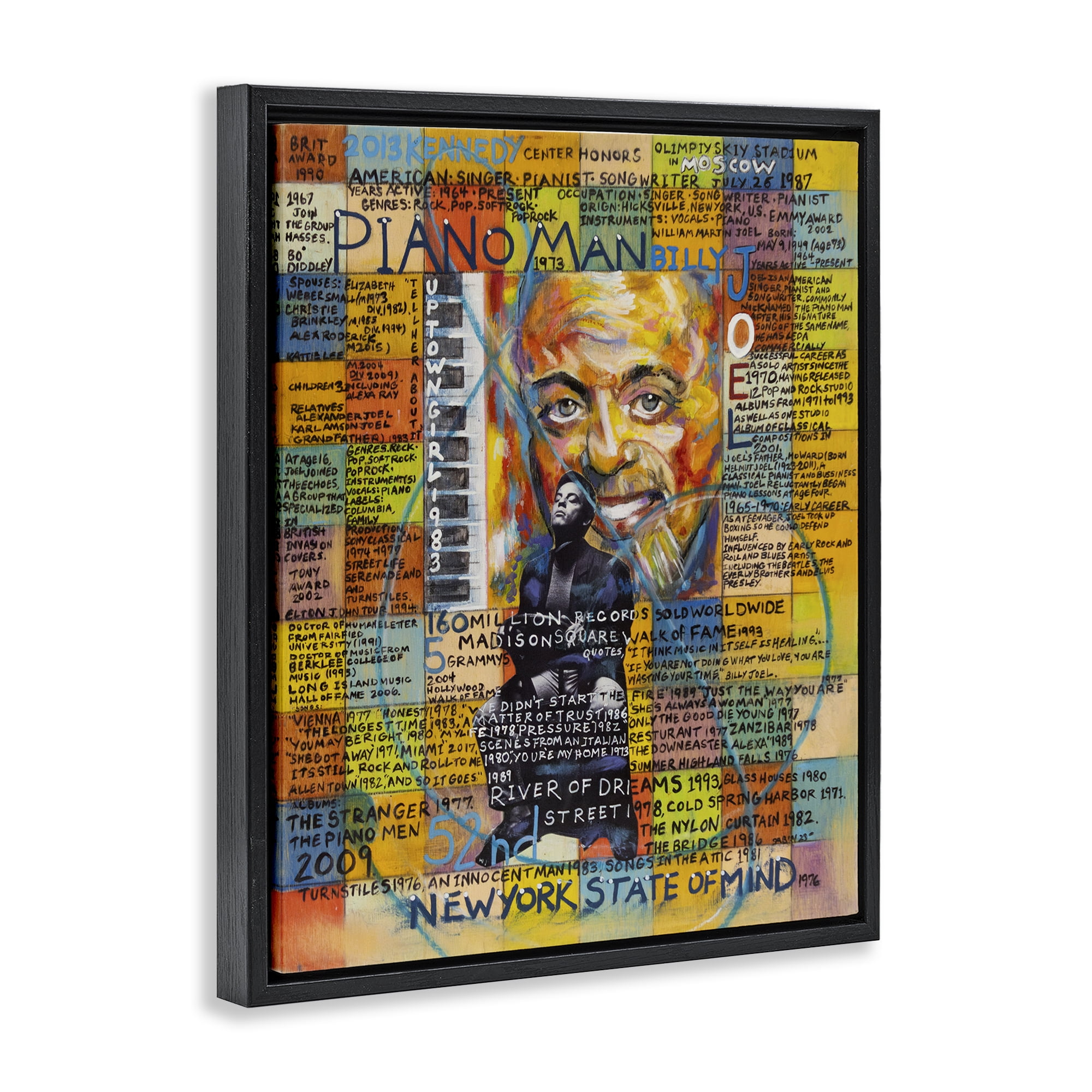 Stupell Industries Billy Joel Collage People Drawing Black Floater Framed Canvas Art Print Wall Art, 25 x 31