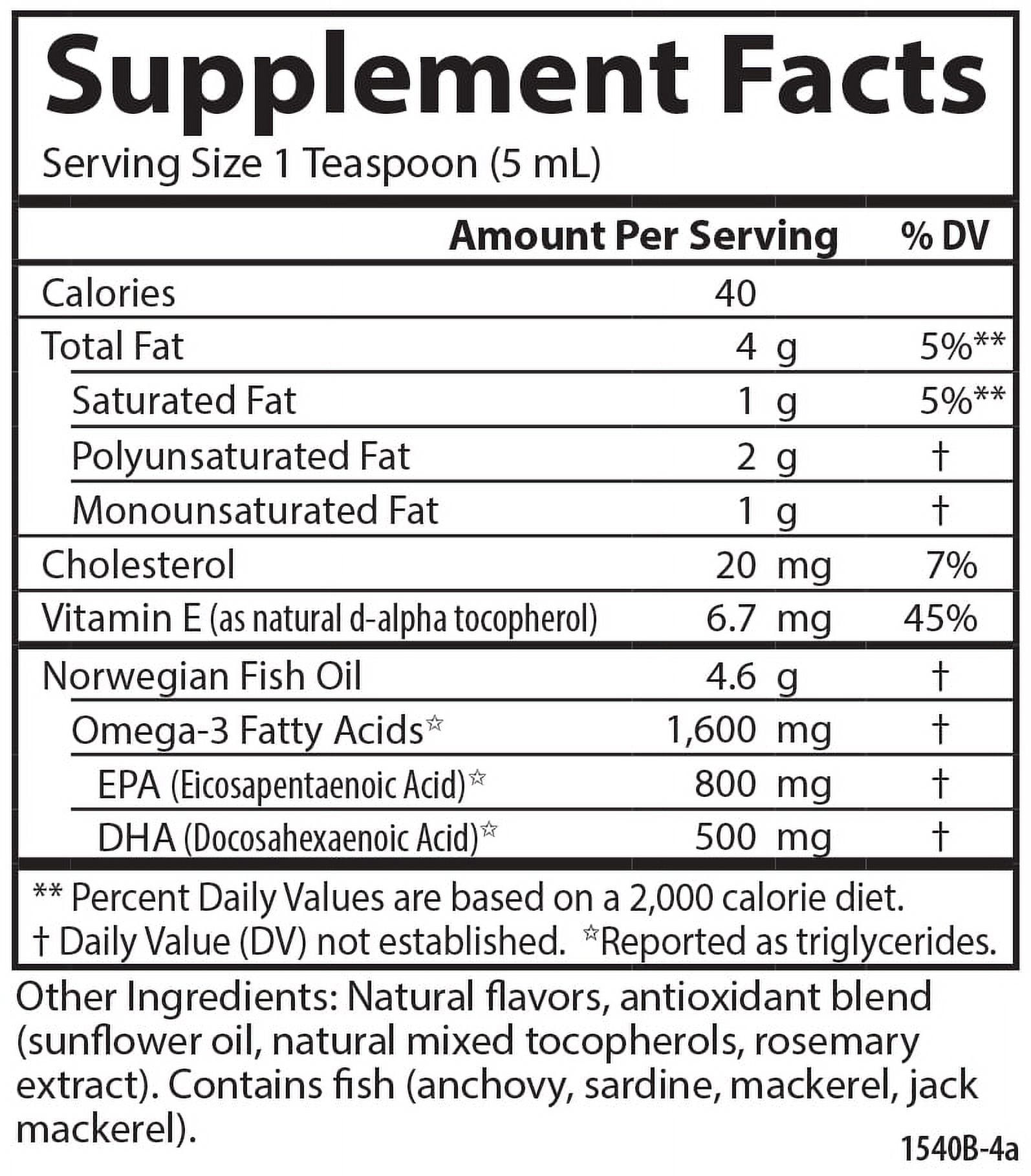 Carlson Norwegian The Very Finest Fish Oil Liquid, 1600 mg Omega-3, Lemon, 6.7 Fl Oz.