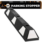 Xpose Safety Parking Block Curb Stop, 48" Heavy Duty Parking Stop Protect Vehicles Walls White Reflective Strip, Car Tire Stopper, Wheel Stop Bumper, Parking Stopper for Garage, Driveway 1 Pack