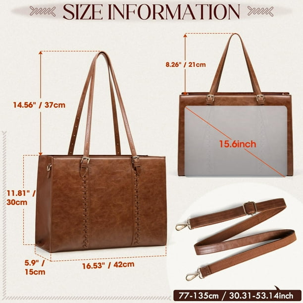 RAINSMORE Laptop Bag for Women 15.6 inch Leather Waterproof Computer Work Bags Large Laptop Tote Bag Professional Business Office Briefcase Women Lightweight Shoulder Handbags Brown Walmart