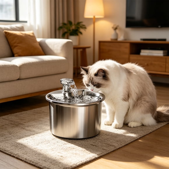 Stainless Steel Cat Water Fountain with Filter, Quiet Automatic Circulating Pet Water Dispenser for Cats and Small Dogs