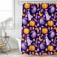 thumbnail image 6 of Polyester Fabric Halloween Shower Curtain, Purple Orange Ghost Candy Stars Pumpkin Waterproof Bathtub Curtain Bathroom Decor Set with Hooks 36 x 78 Inches, 6 of 6