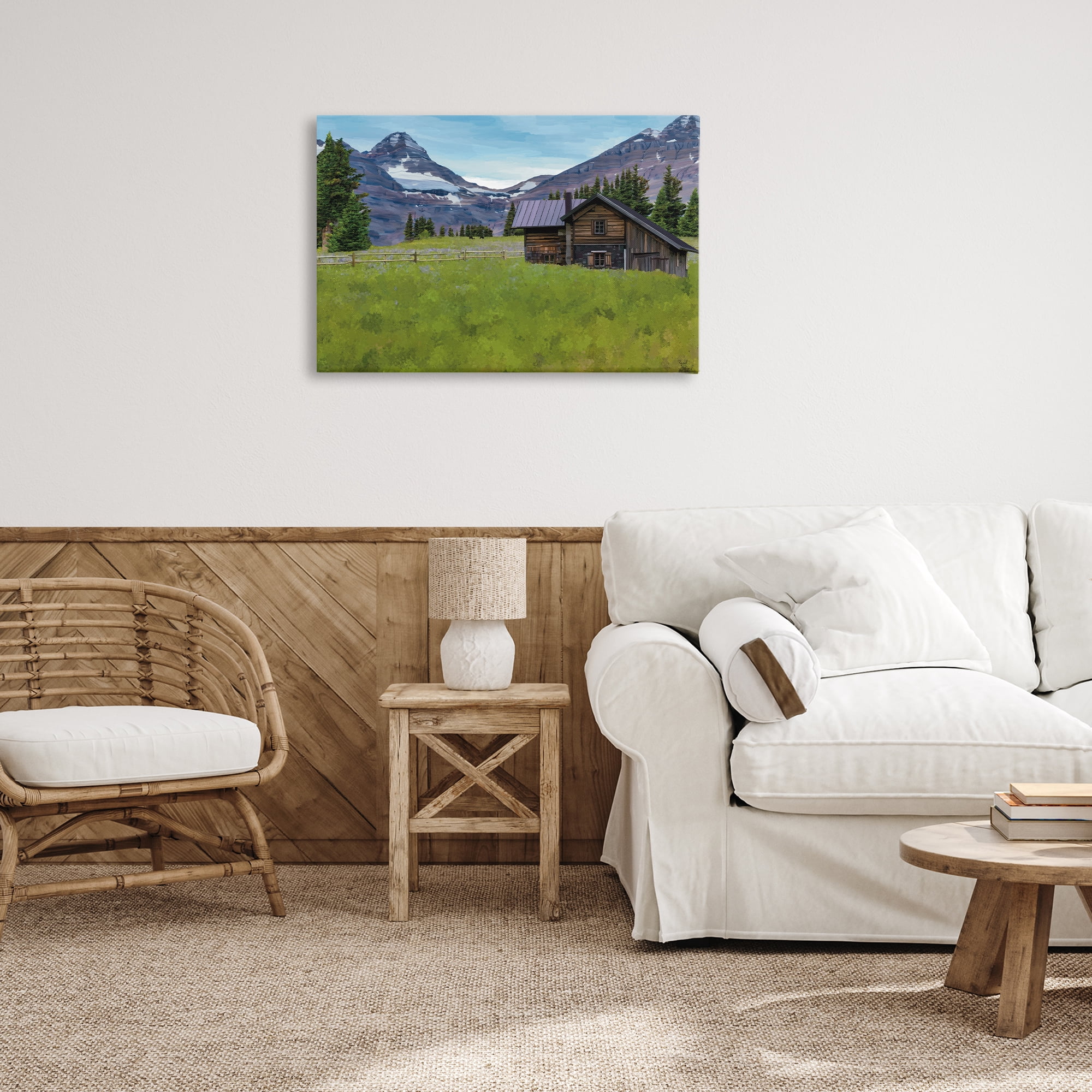 Stupell Industries Cabin on Ranch Landscape Landscape & Nature Painting Wrapped Canvas Art Print Wall Art, 30 x 20