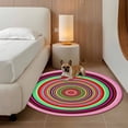 thumbnail image 3 of Circle Pattern Round Living Room Rugs 6 ft, Vintage Green Pink Red Stripes Texture Washable Area Rug with Non-Slip Sturdy Edge Binding Round Carpet for Kitchen Office Bedroom, 3 of 9